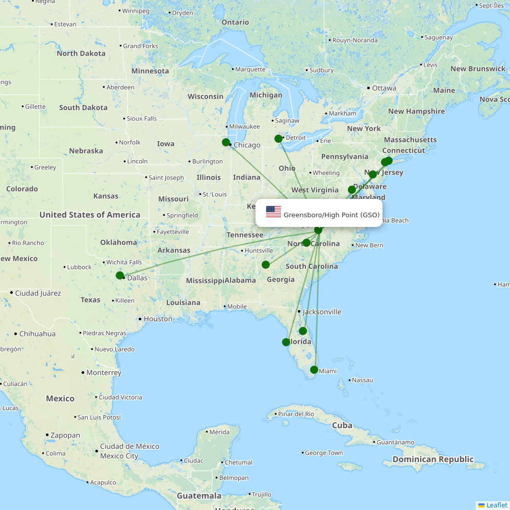 Route map over GSO airport