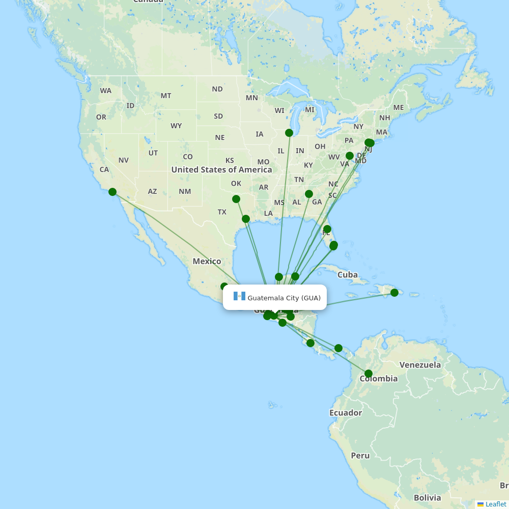 Route map over GUA airport