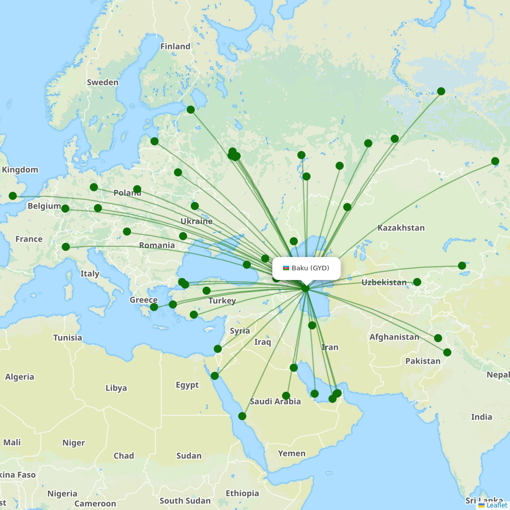 Route map over GYD airport