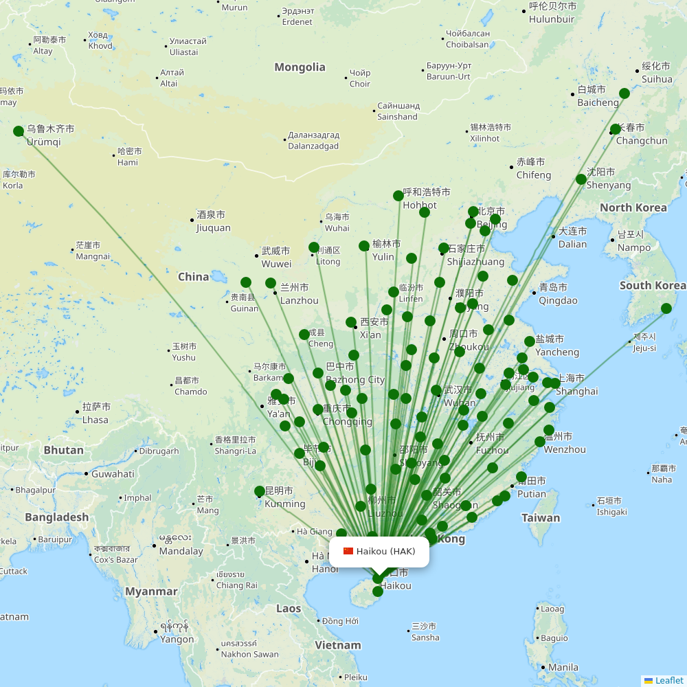 Haikou Meilan International Airport destination map