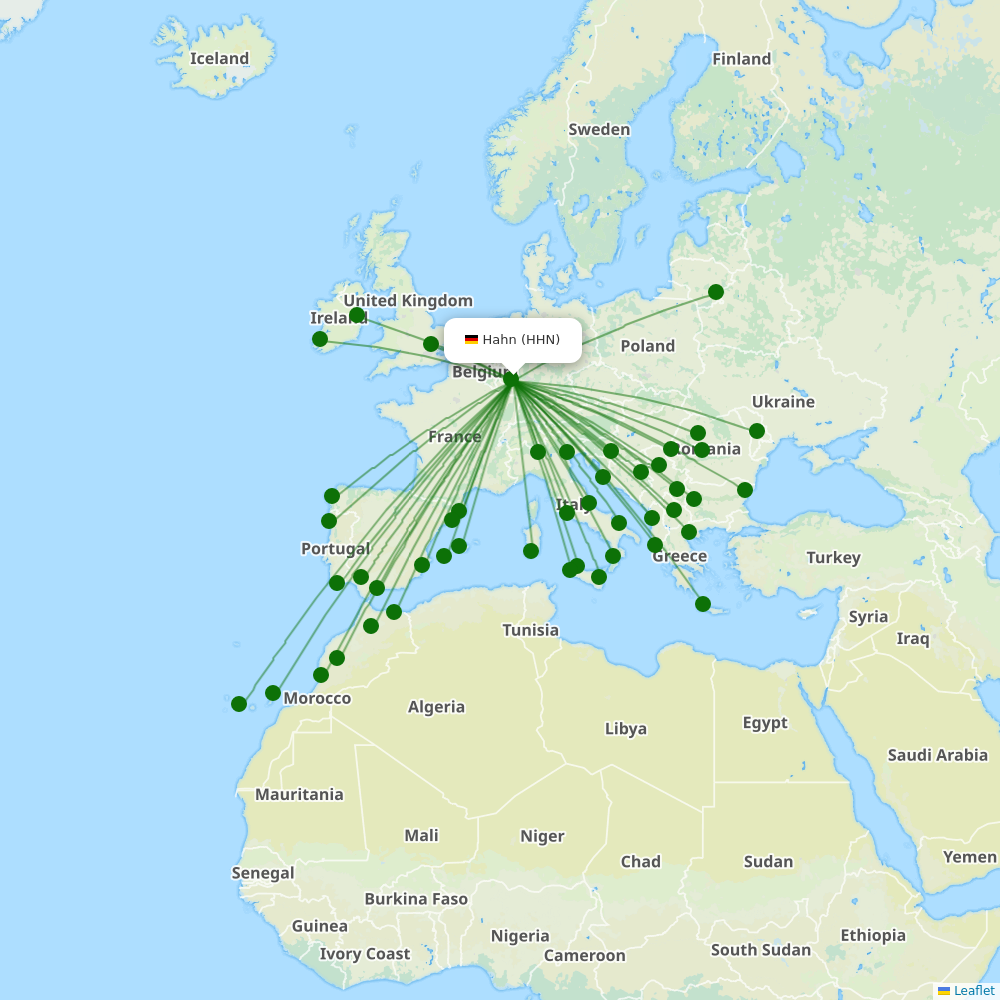 Frankfurt Hahn destination map