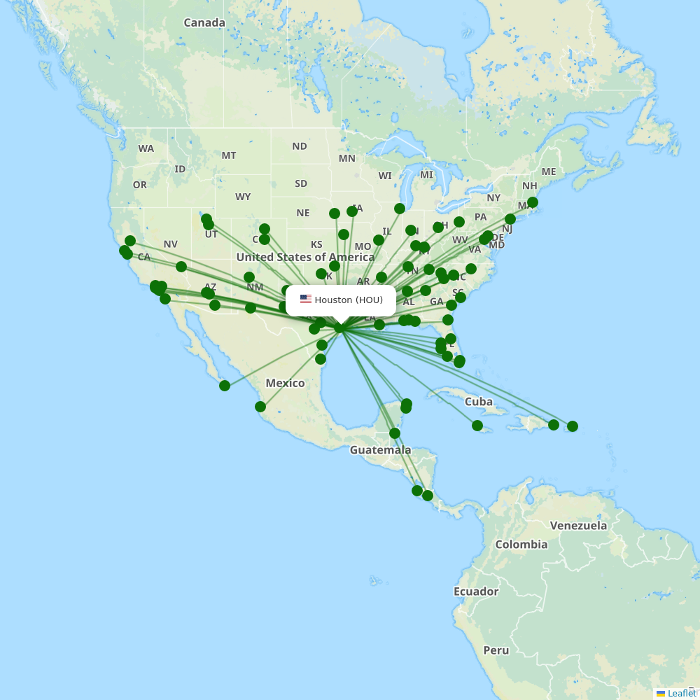 William P. Hobby Airport destination map