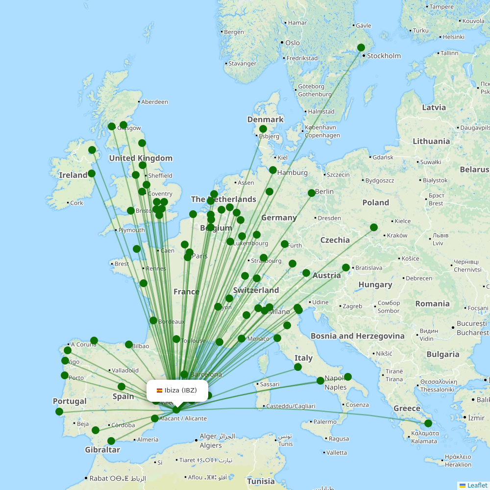 Route map over IBZ airport