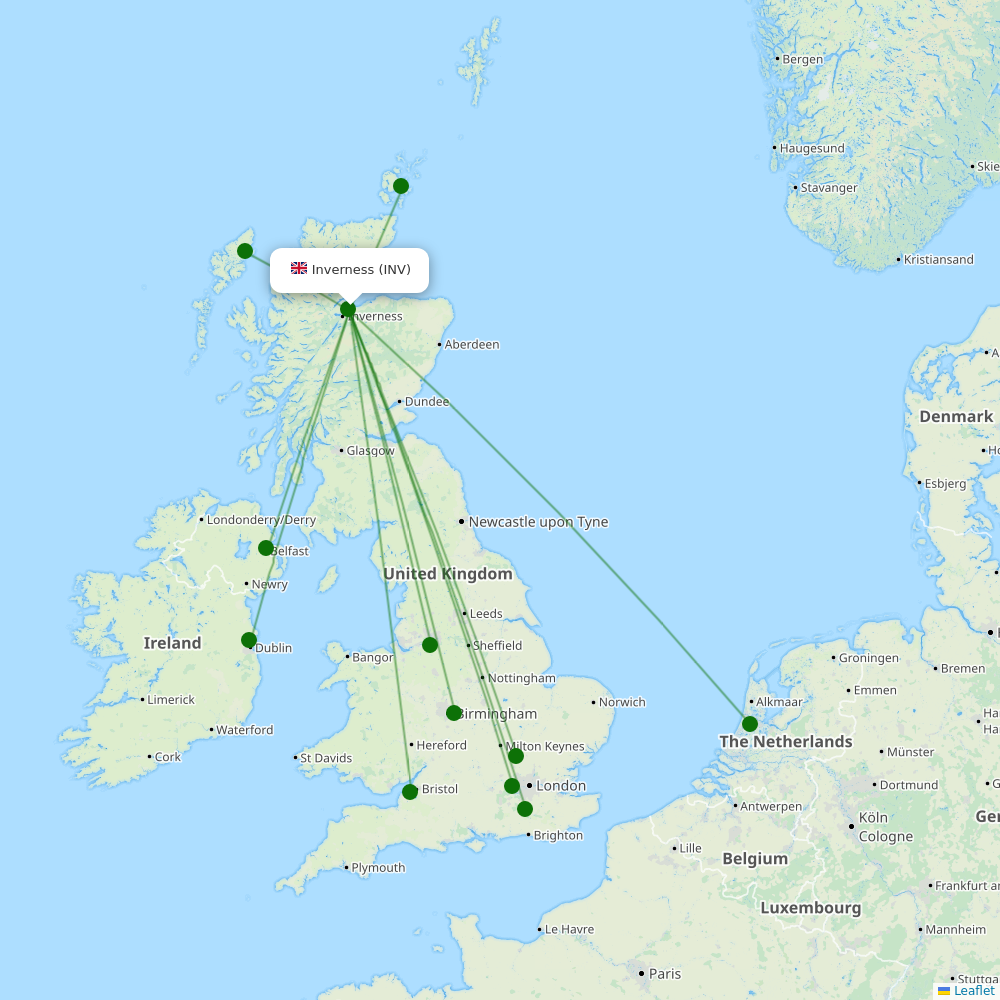 Route map over INV airport