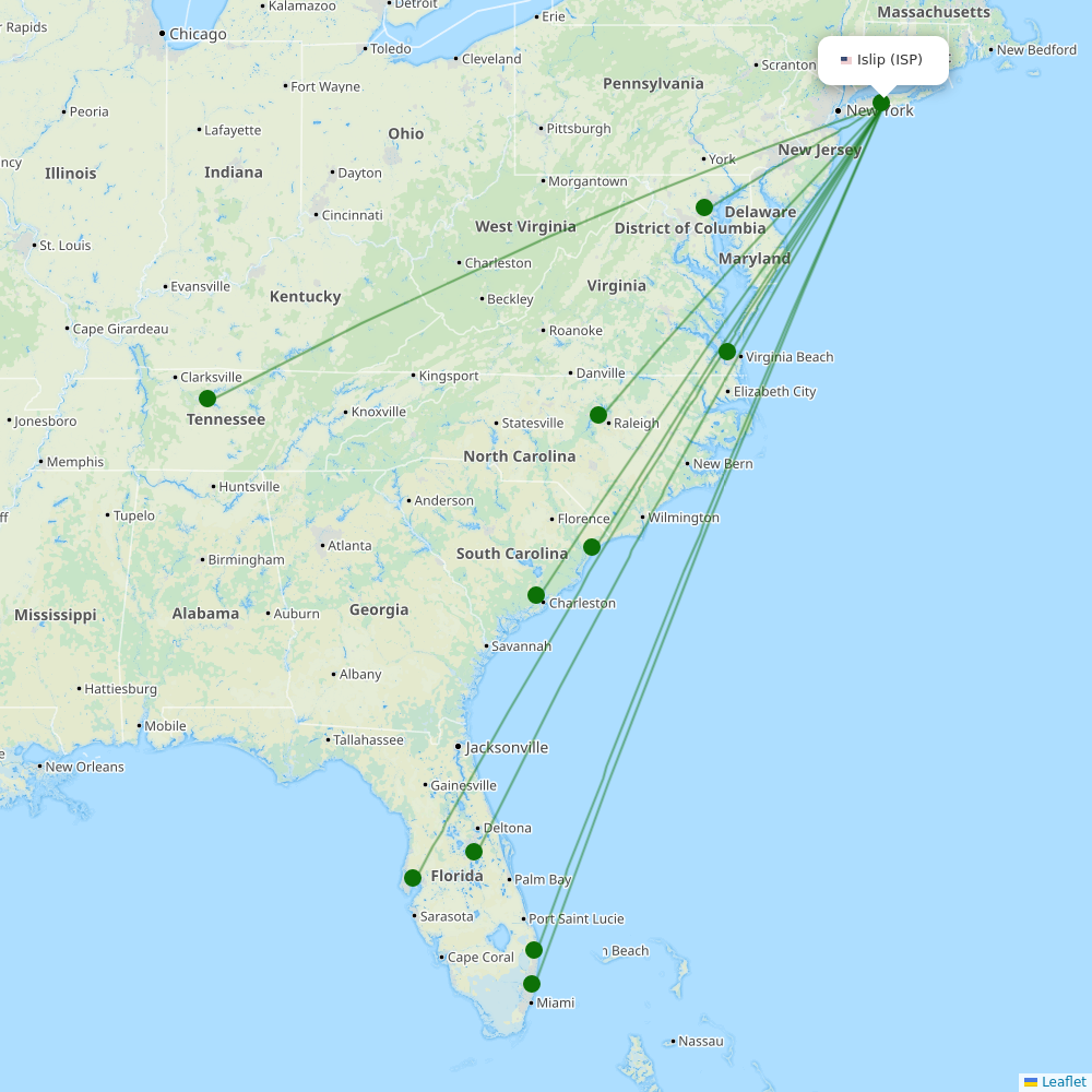 Route map over ISP airport