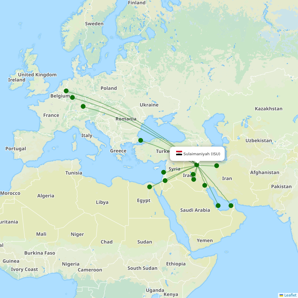 Sulaymaniyah International Airport destination map