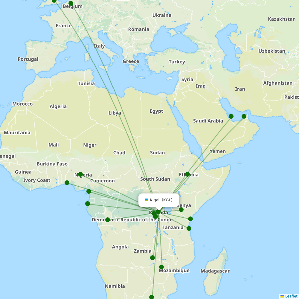 Route map over KGL airport