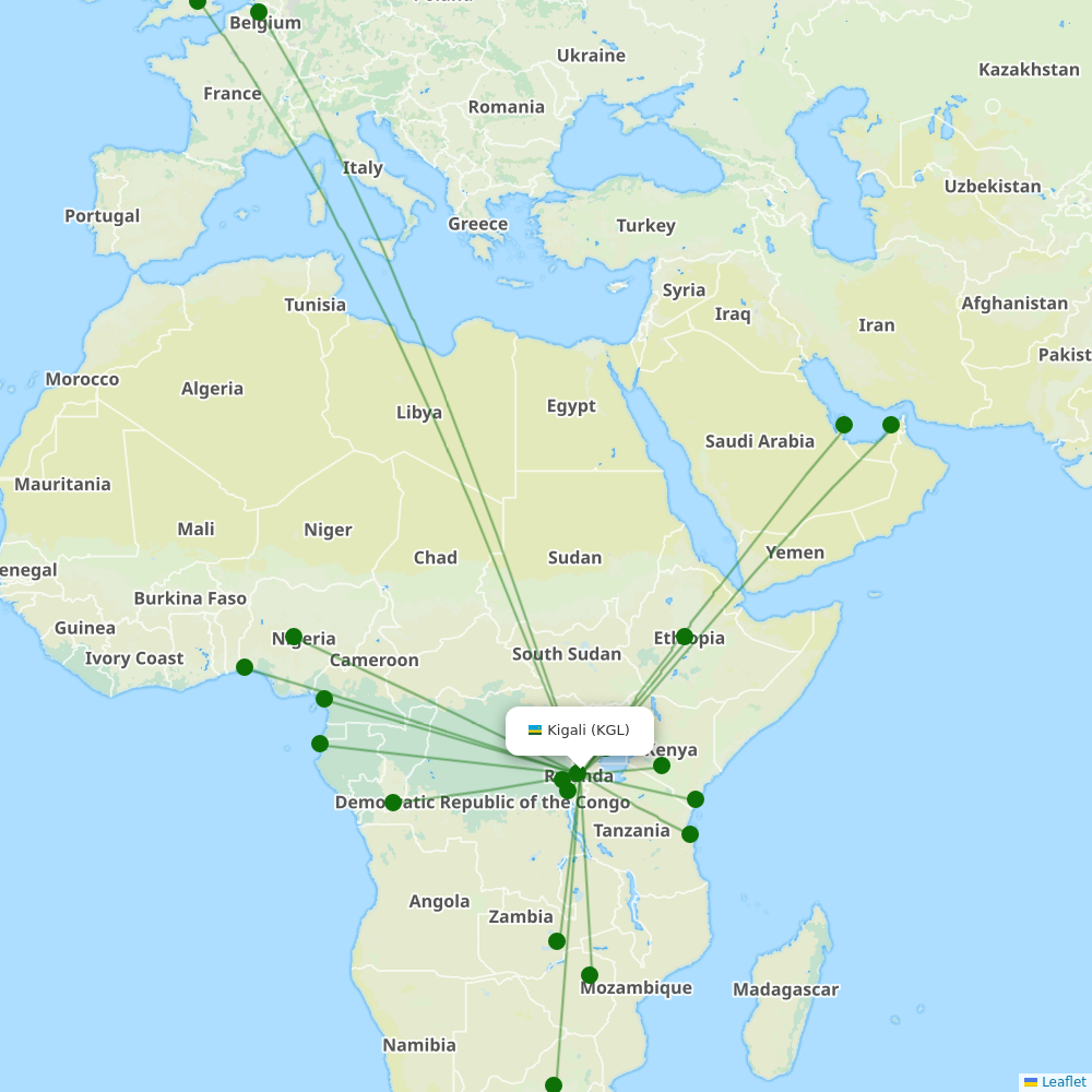 Kigali International destination map