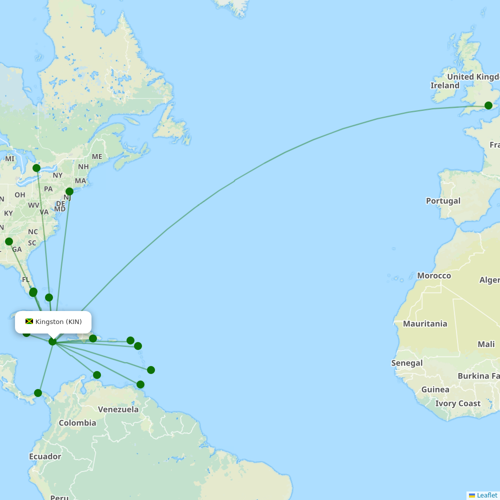 Route map over KIN airport