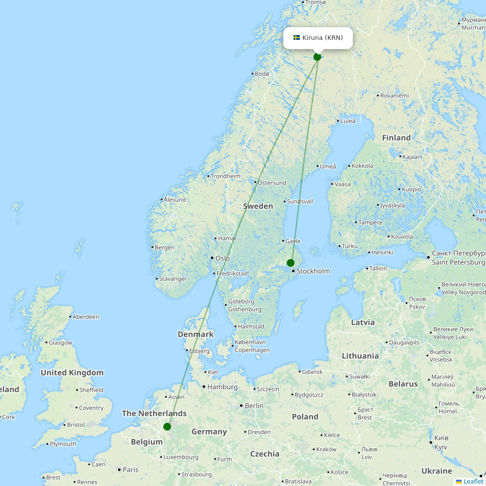 Route map over KRN airport