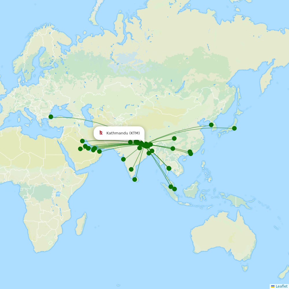 Tribhuvan International destination map