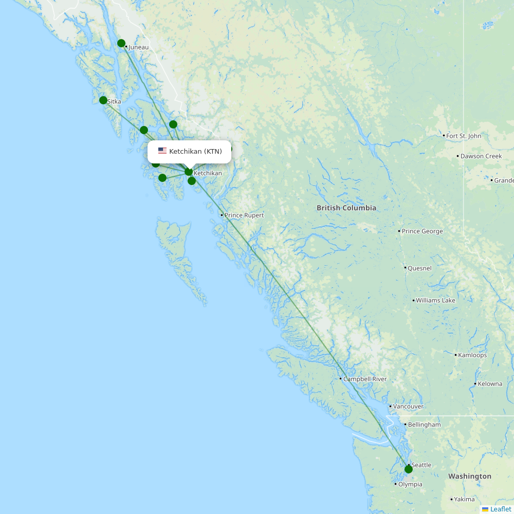 Route map over KTN airport