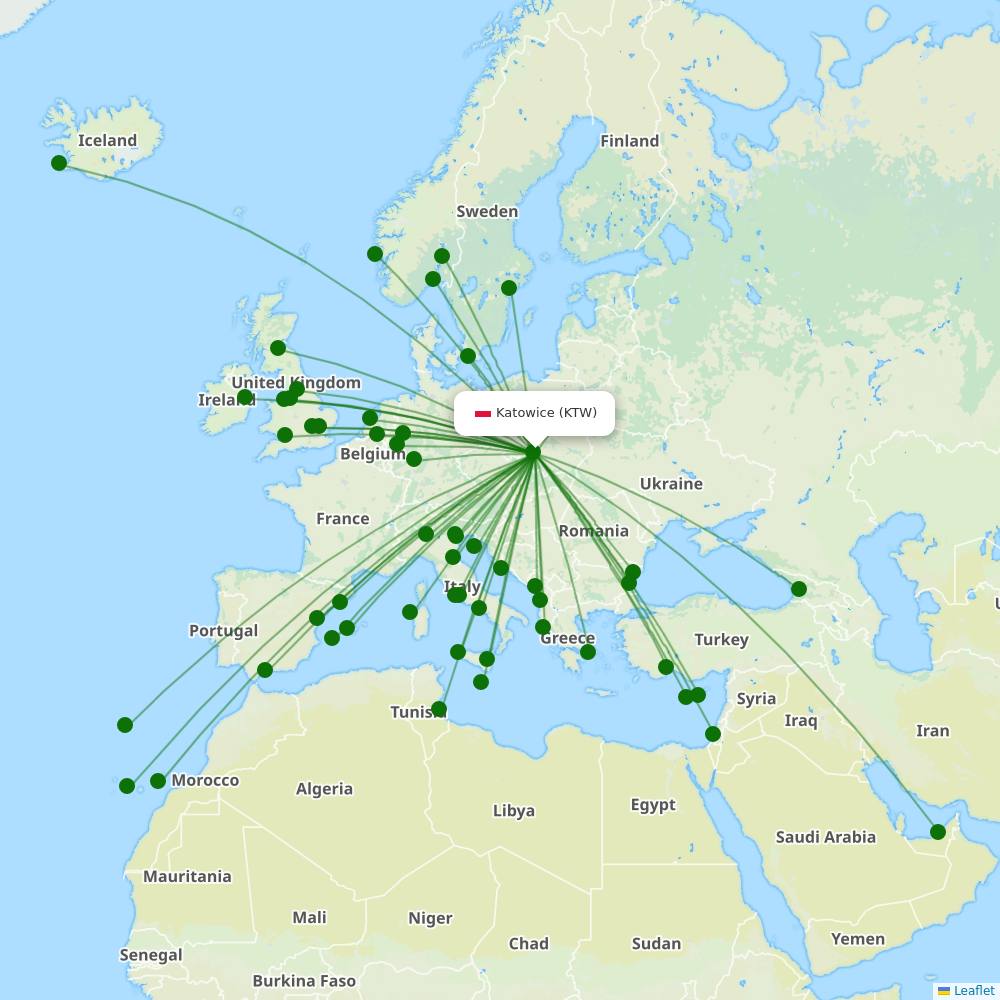 Katowice Airport destination map