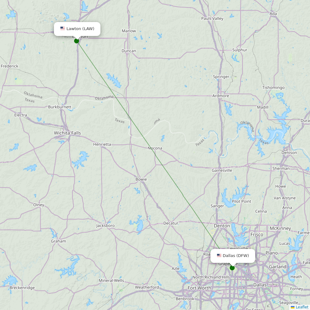 Route map Lawton  LAW airport