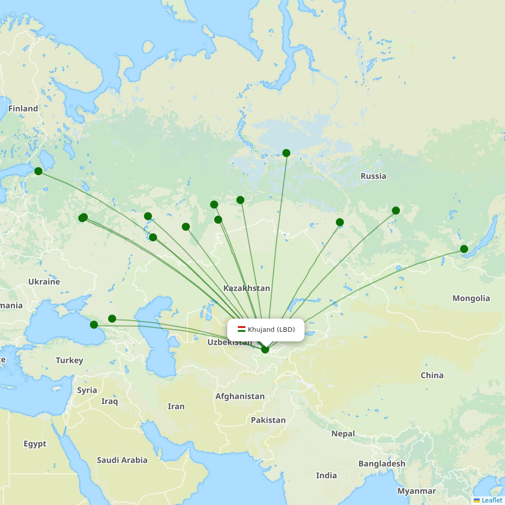 Khudzhand Airport destination map