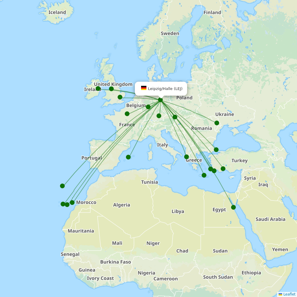 Route map over LEJ airport