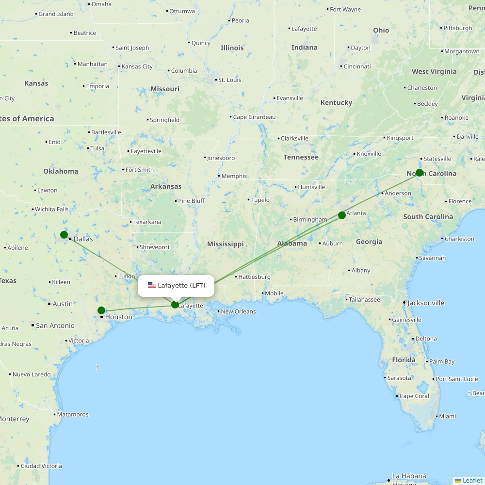 Route map Lafayette  LFT airport