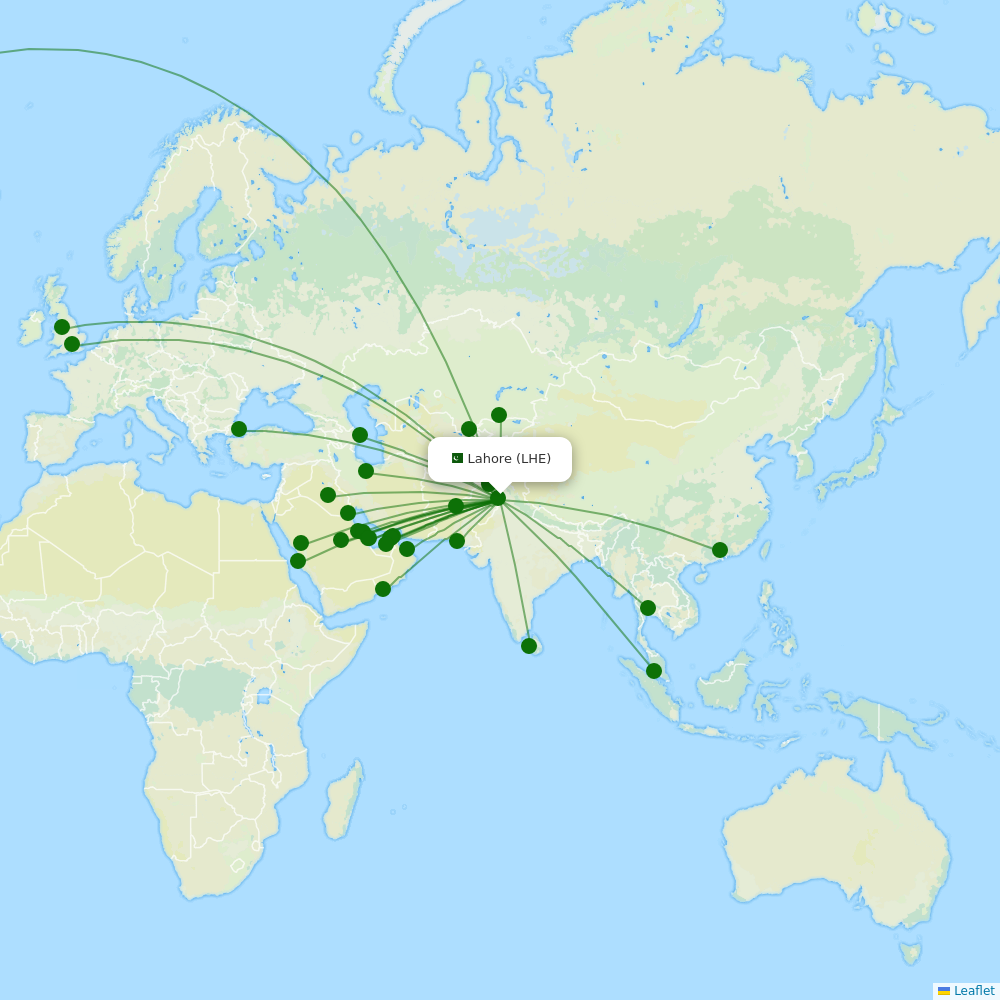 Allama Iqbal International destination map