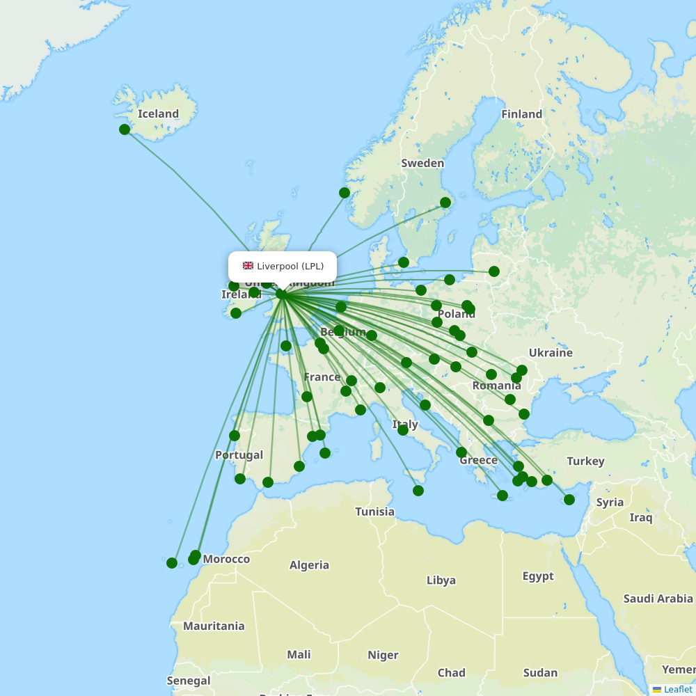 Route map over LPL airport