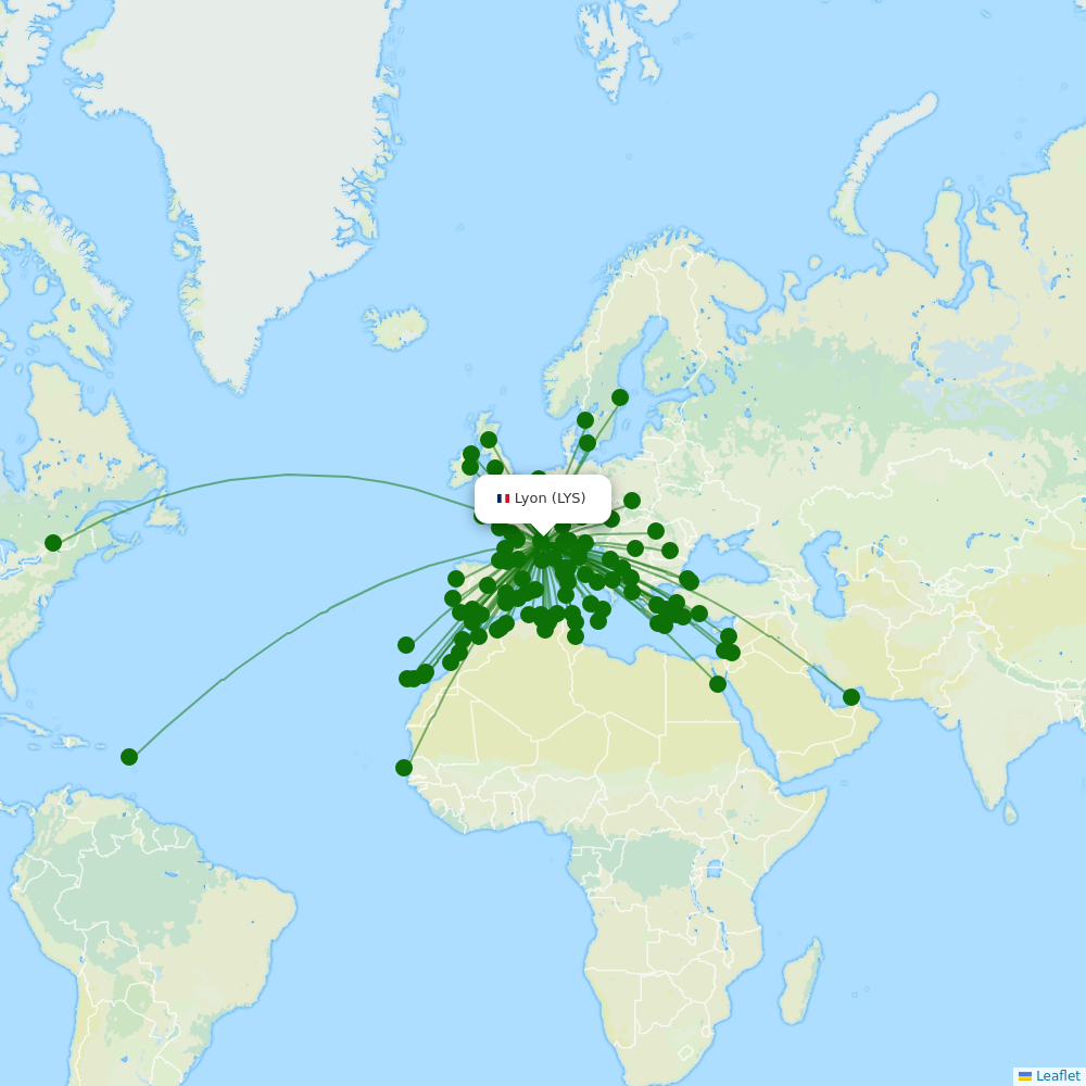 Lyon–Saint-Exupéry Airport destination map