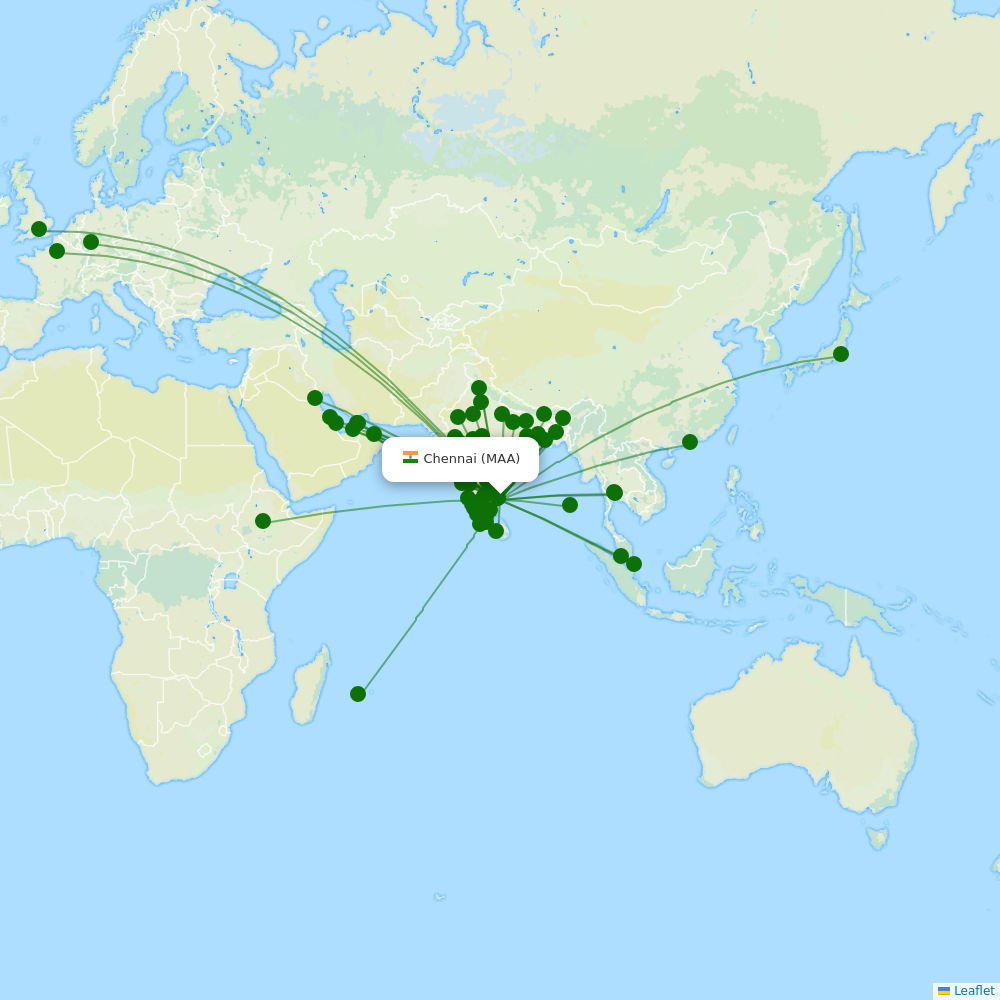 Chennai International destination map