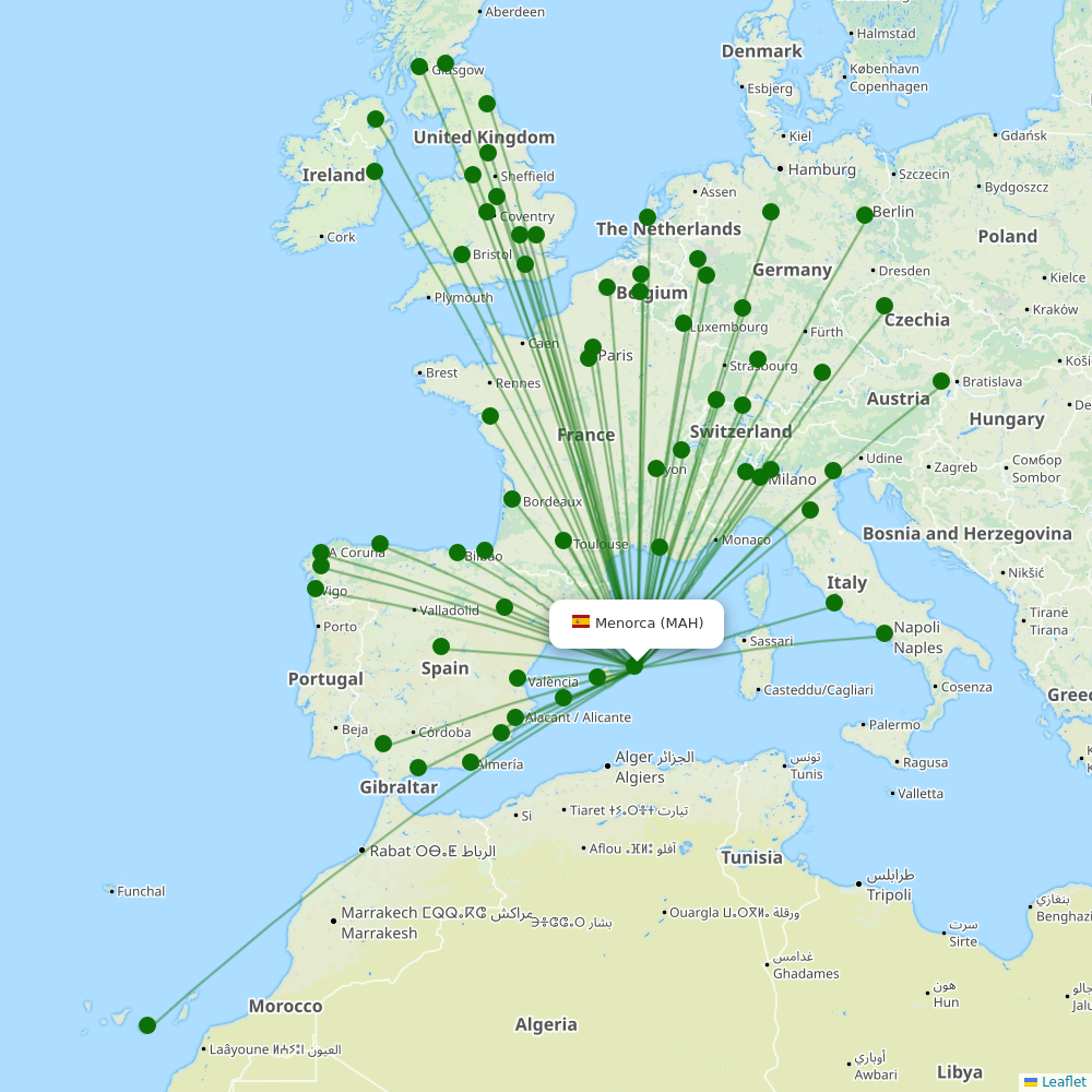 Route map over MAH airport