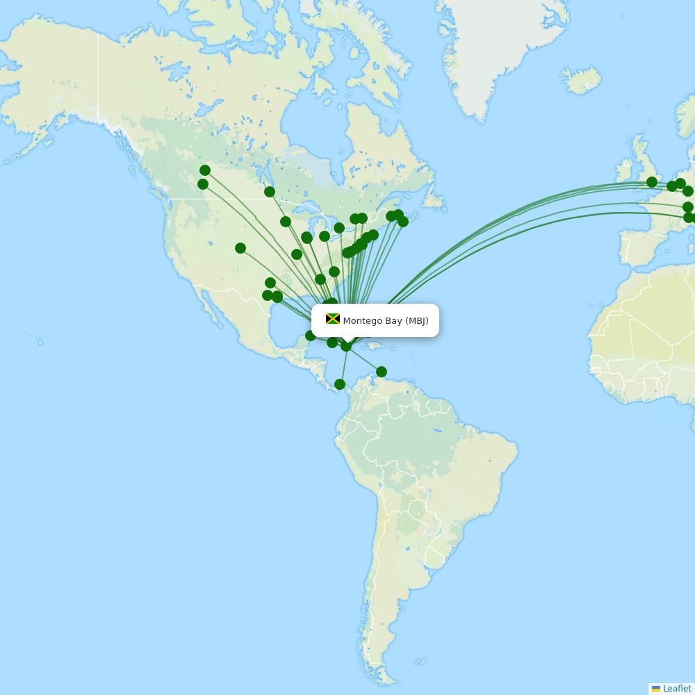 Route map over MBJ airport