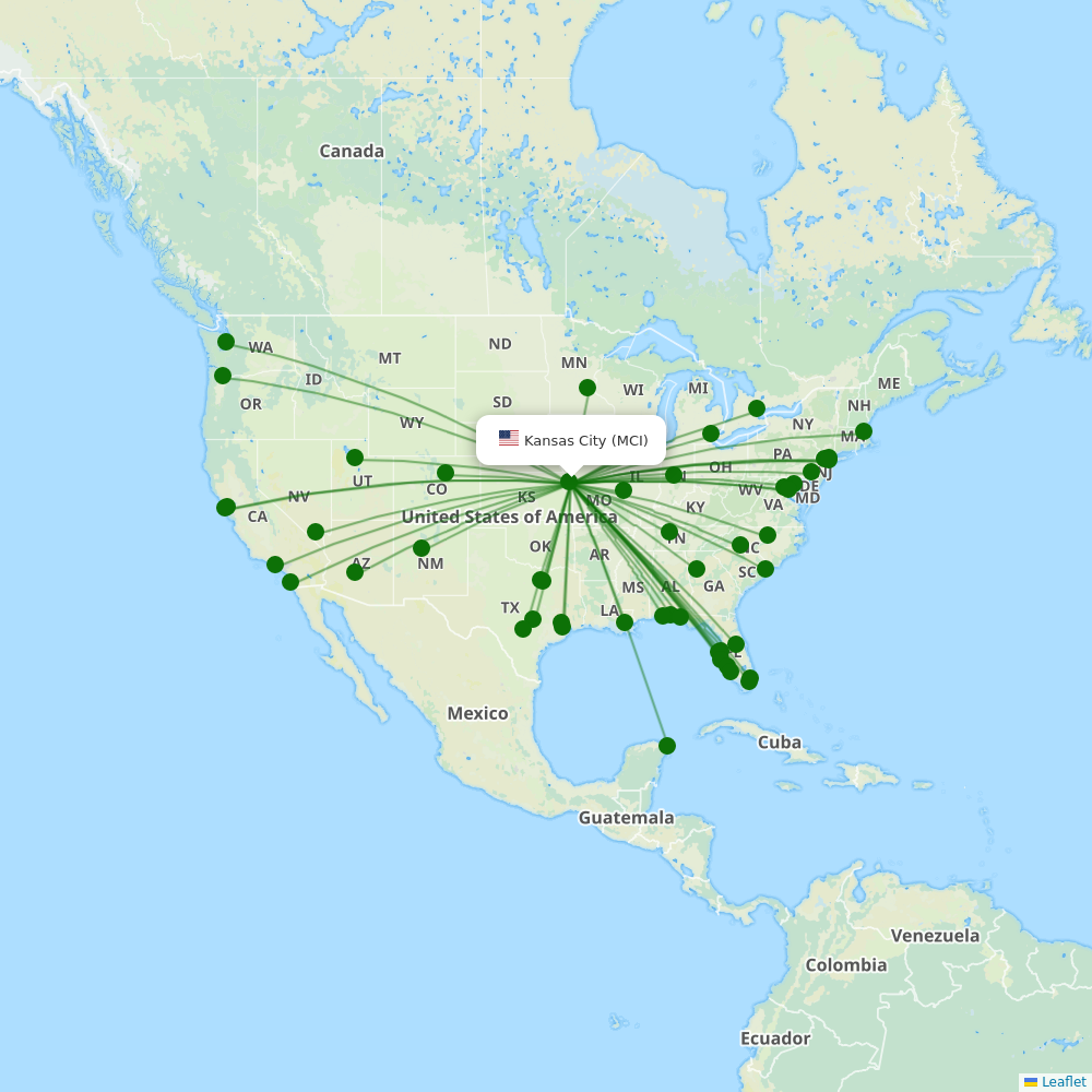 Route map over MCI airport