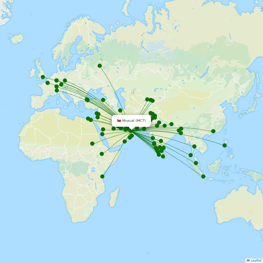 Route map over MCT airport