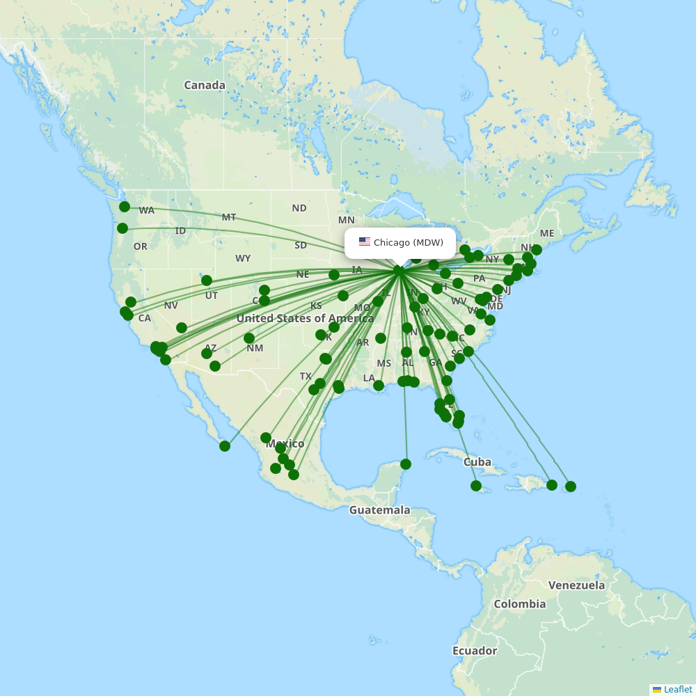 Chicago Midway International destination map