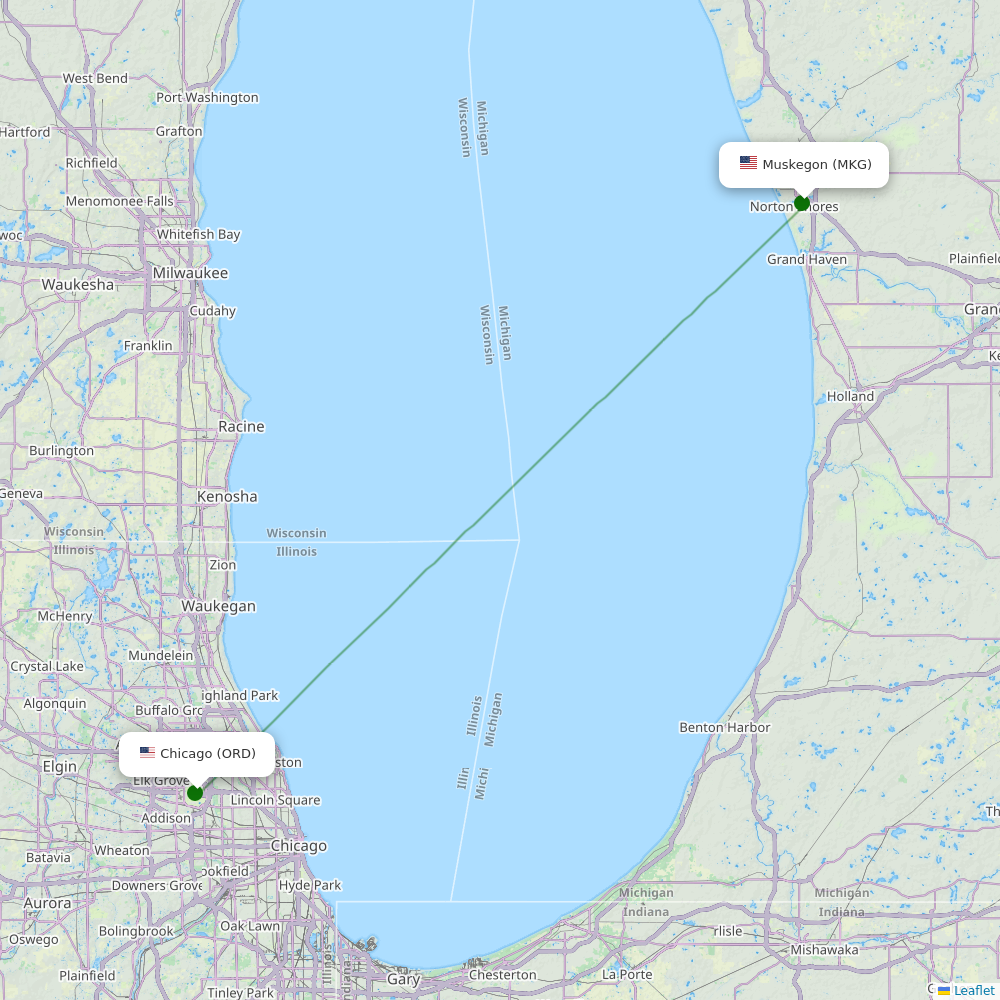 Route map Muskegon  MKG airport