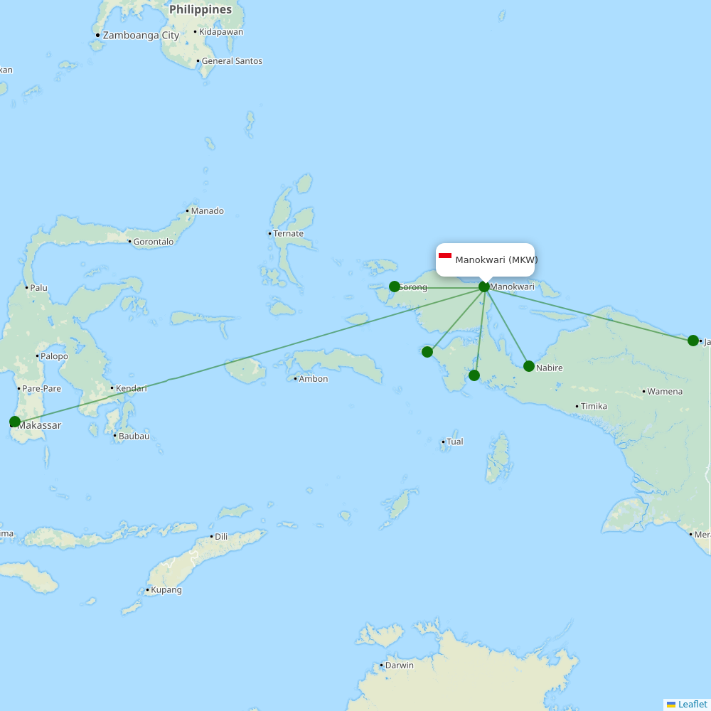 Route map over MKW airport