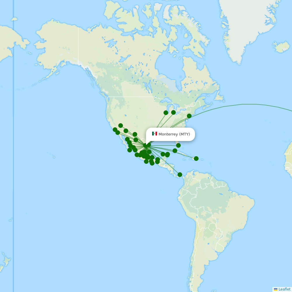 Route map over MTY airport