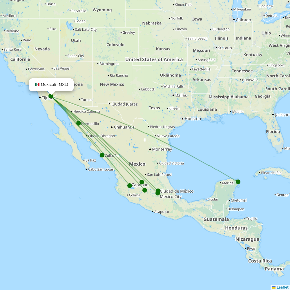 Route map Mexicali  MXL airport