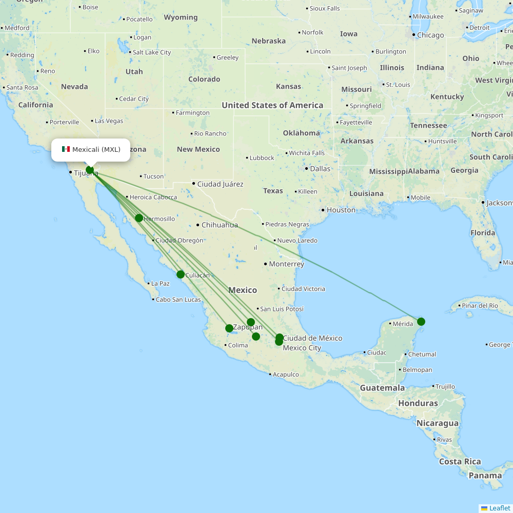 General Rodolfo Sanchez Taboada International destination map