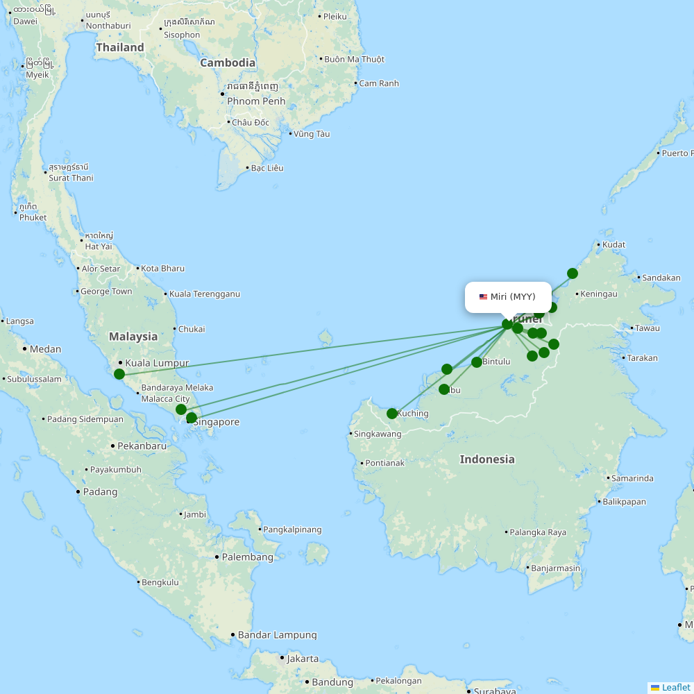 Route map over MYY airport