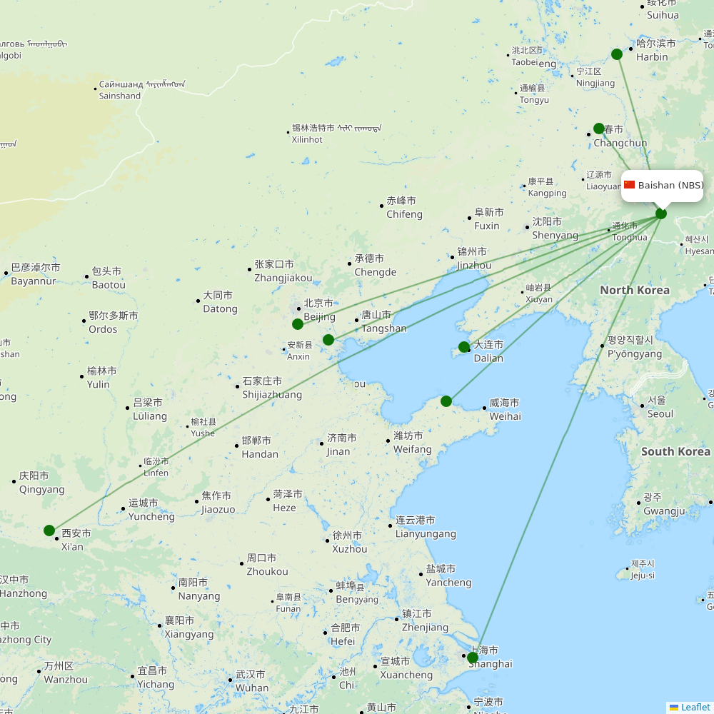 Changbaishan Airport destination map