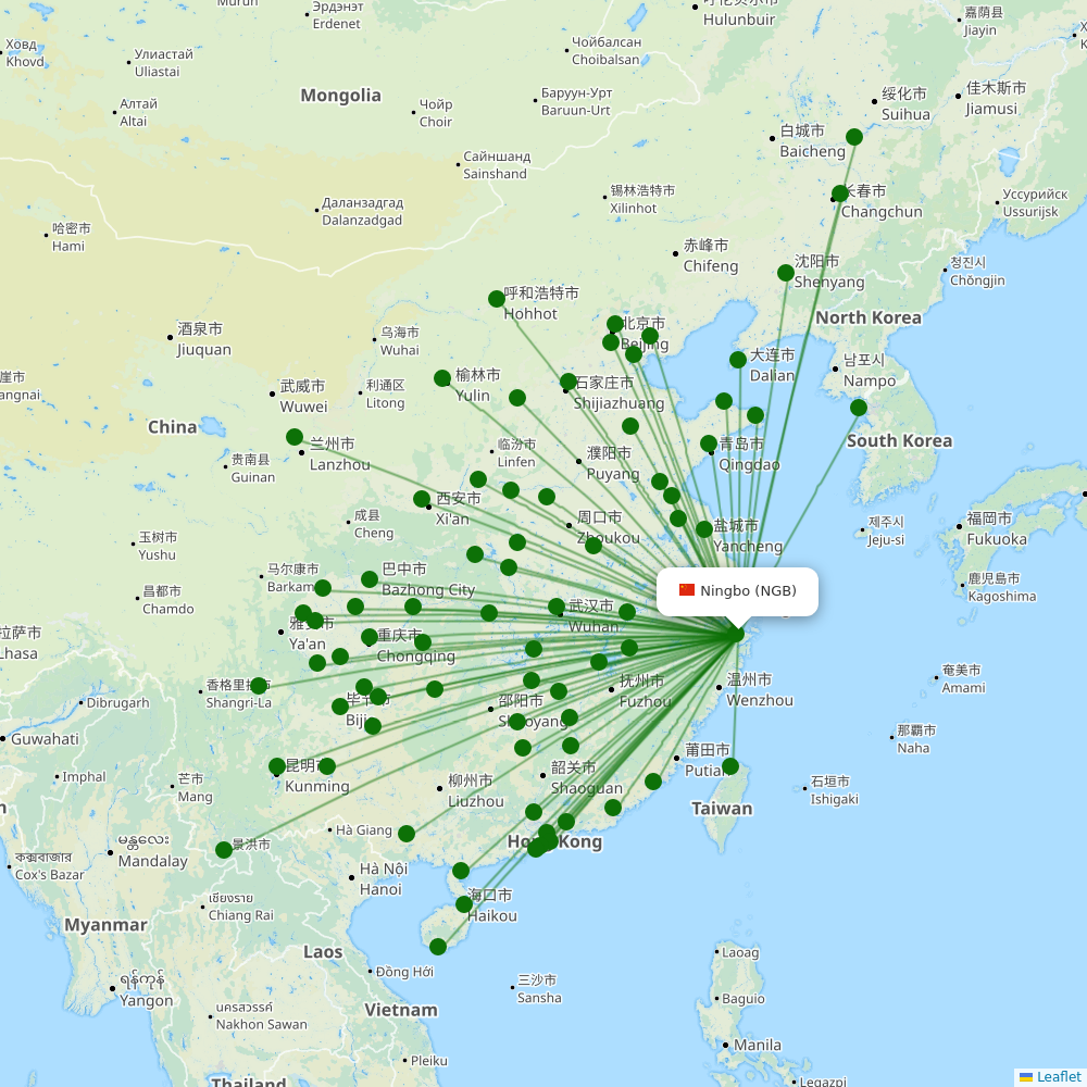 Route map Ningbo  NGB airport