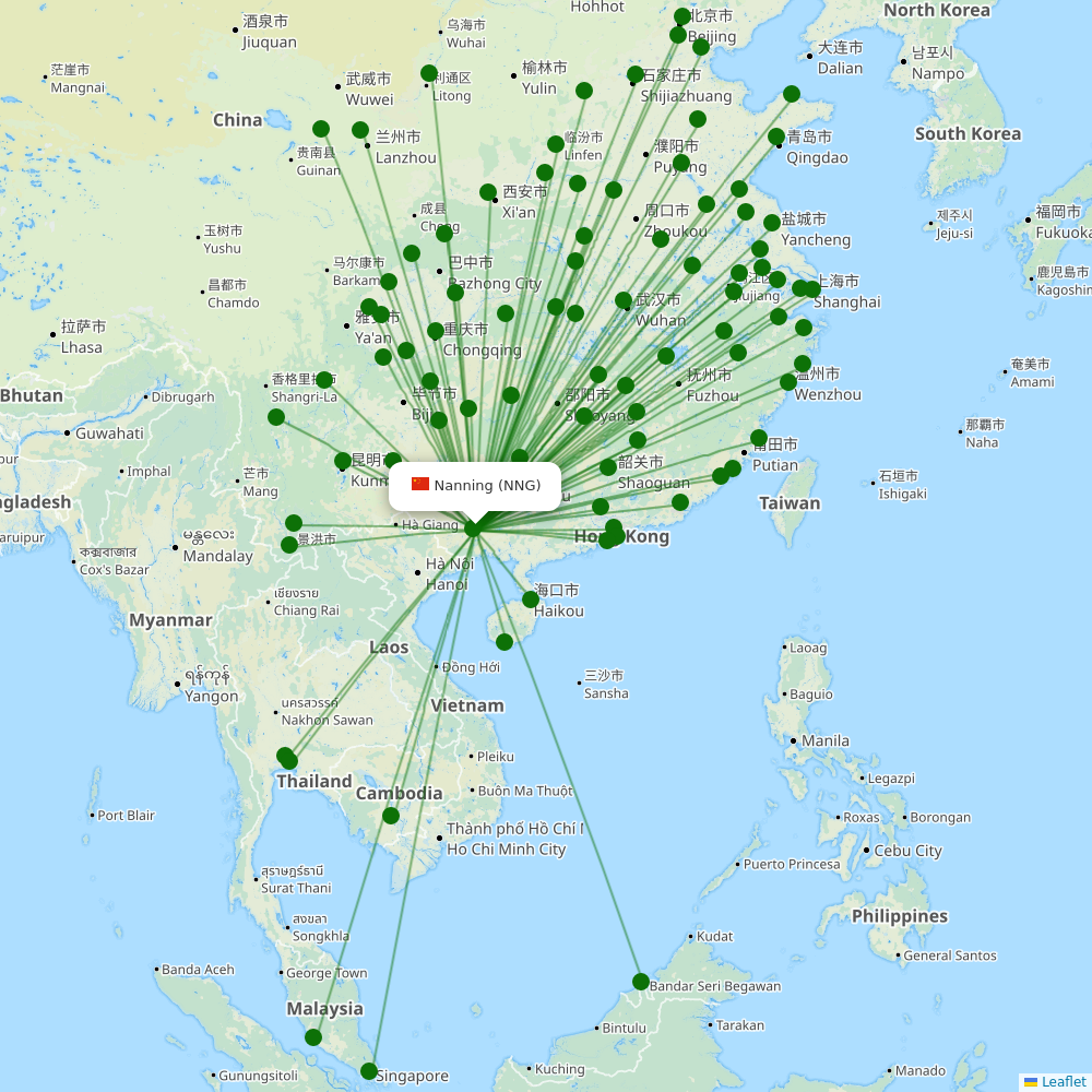 Nanning Wuxu International Airport destination map