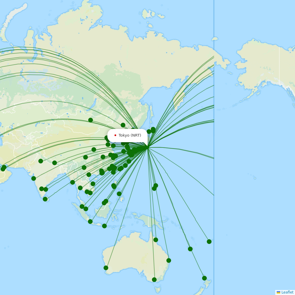 Route map over NRT airport