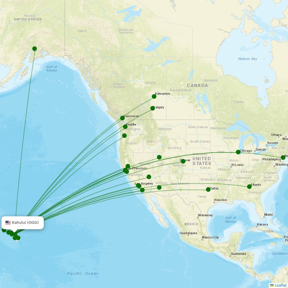 Route map over OGG airport