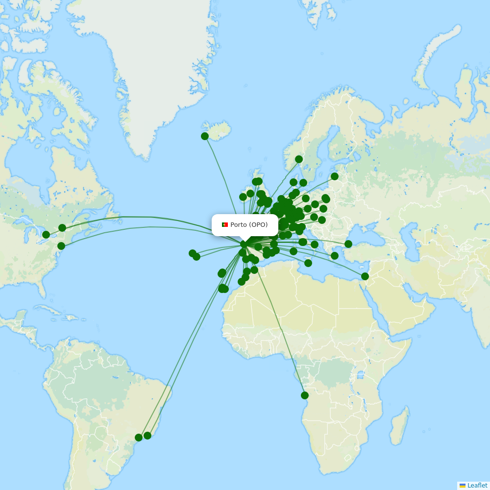 Porto Airport destination map