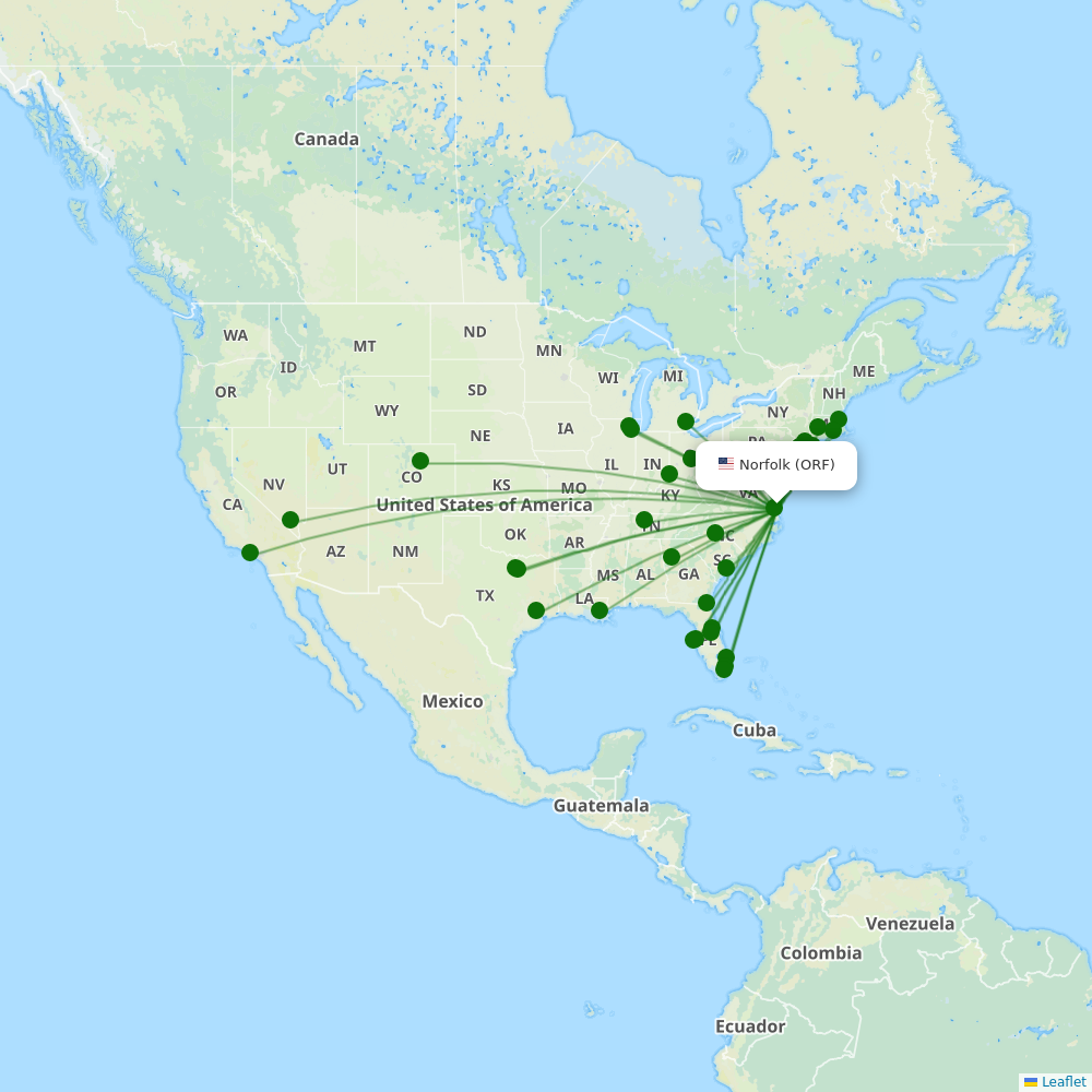 Route map Norfolk  ORF airport