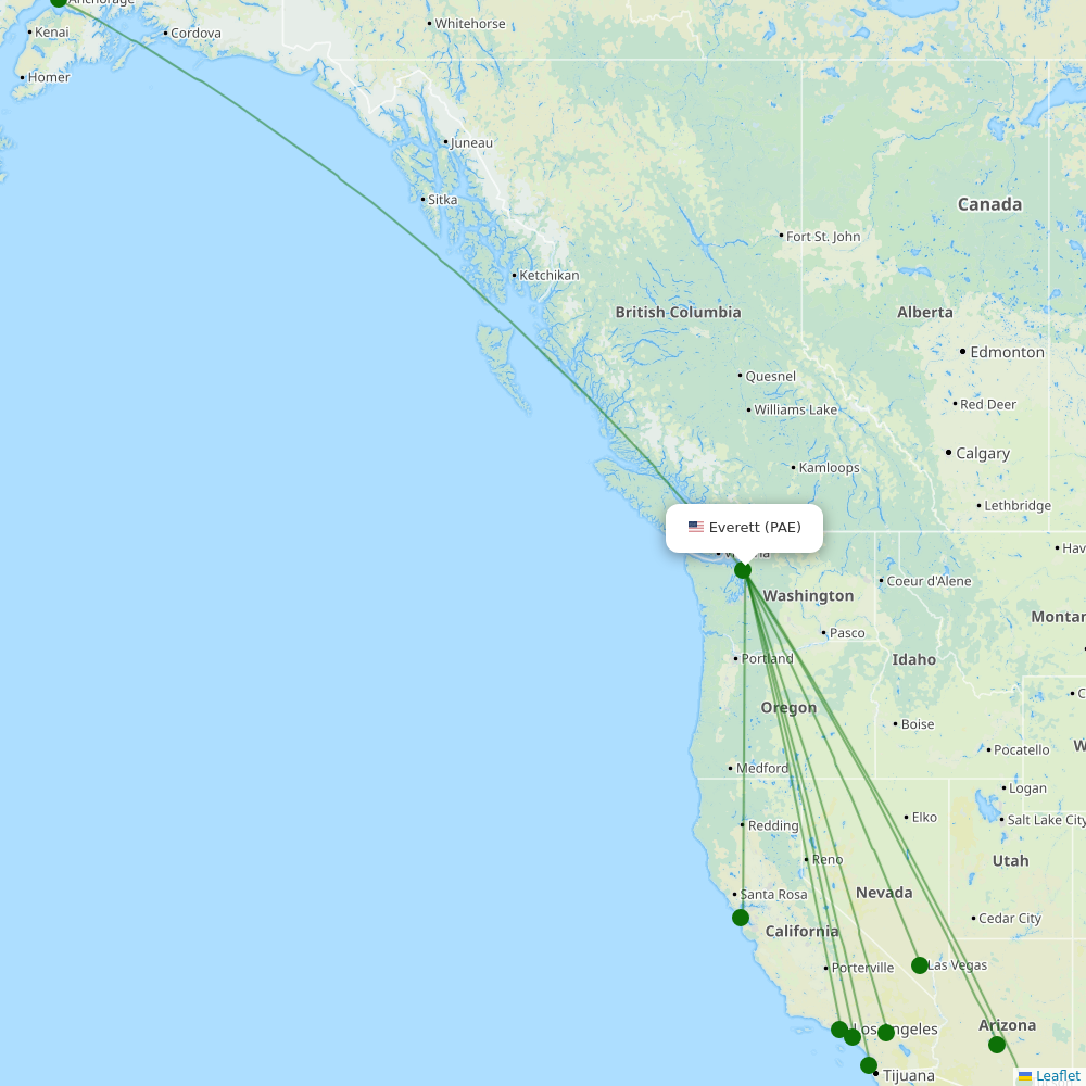 Route map over PAE airport