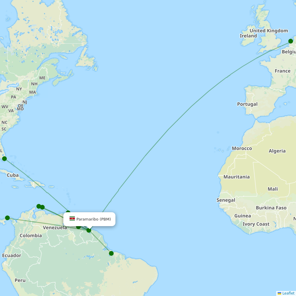 Route map Paramaribo  PBM airport