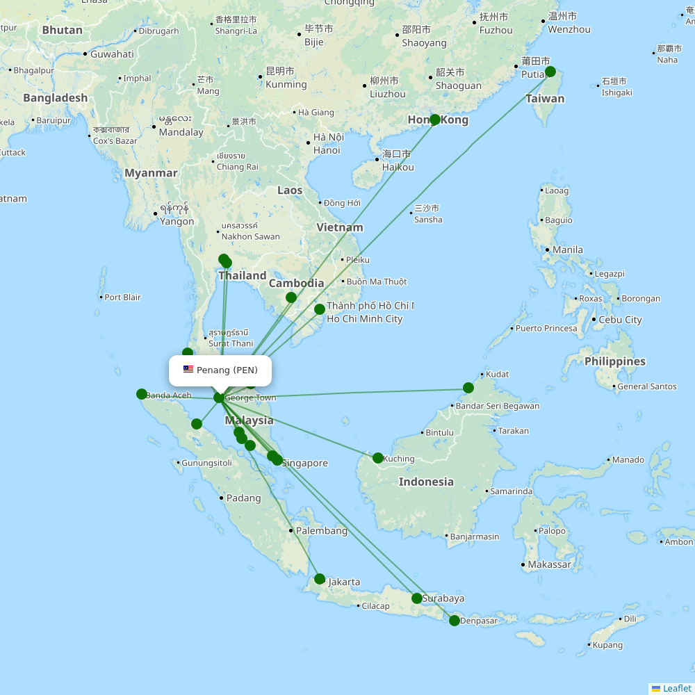 Penang International destination map