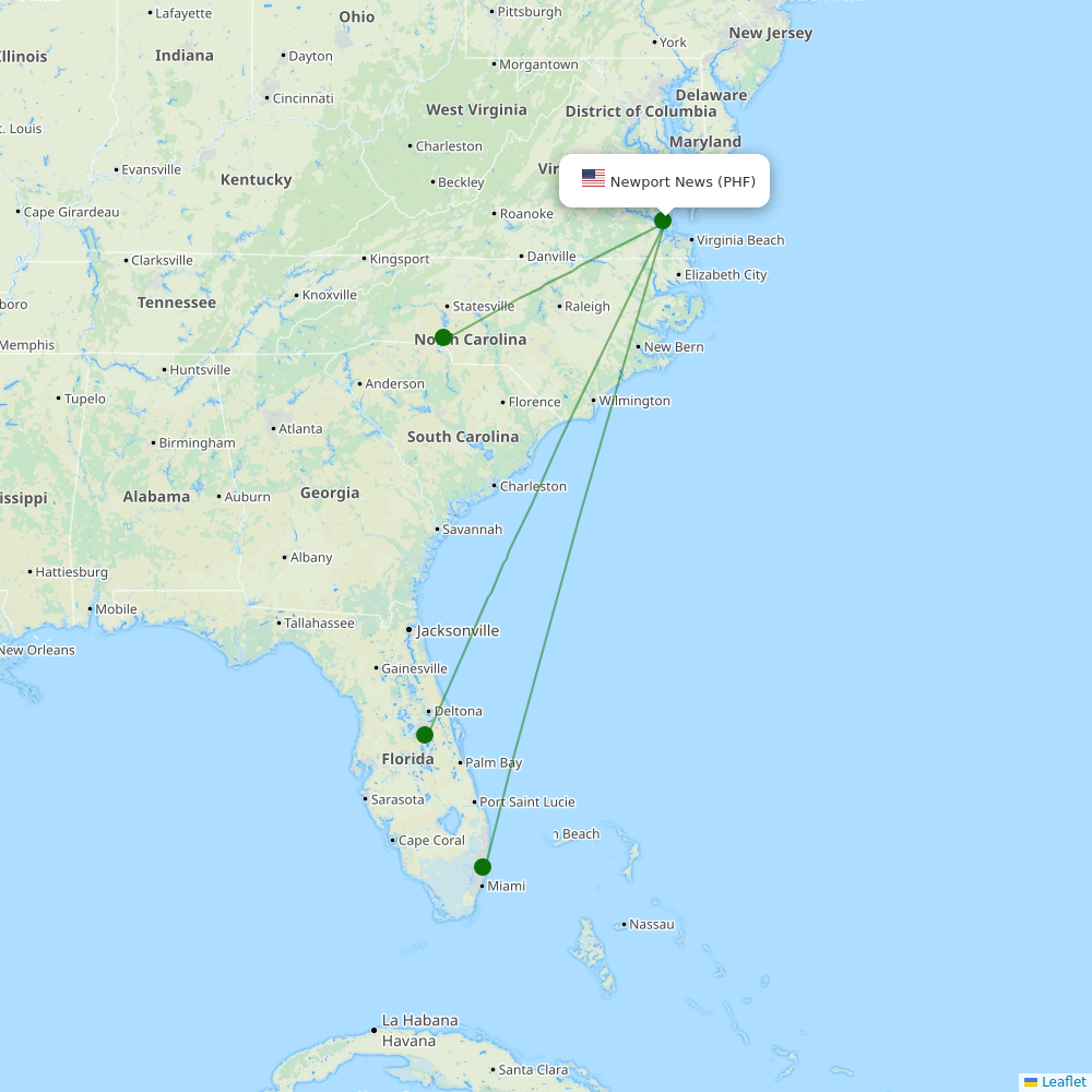 Route map over PHF airport