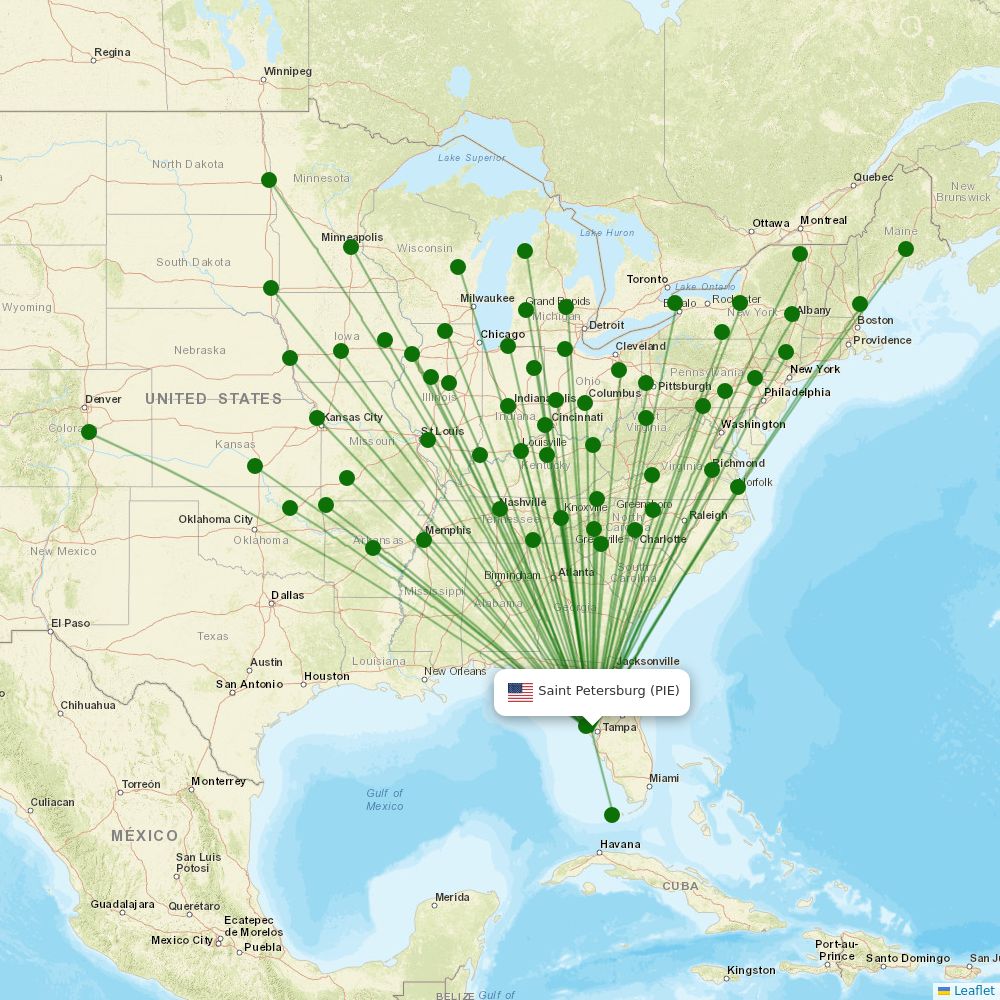 Route map over PIE airport