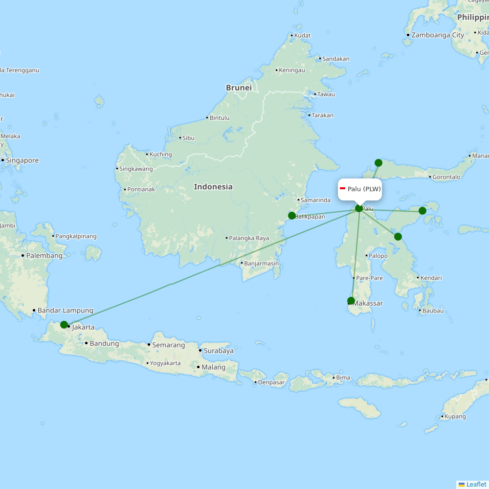 Route map Palu  PLW airport