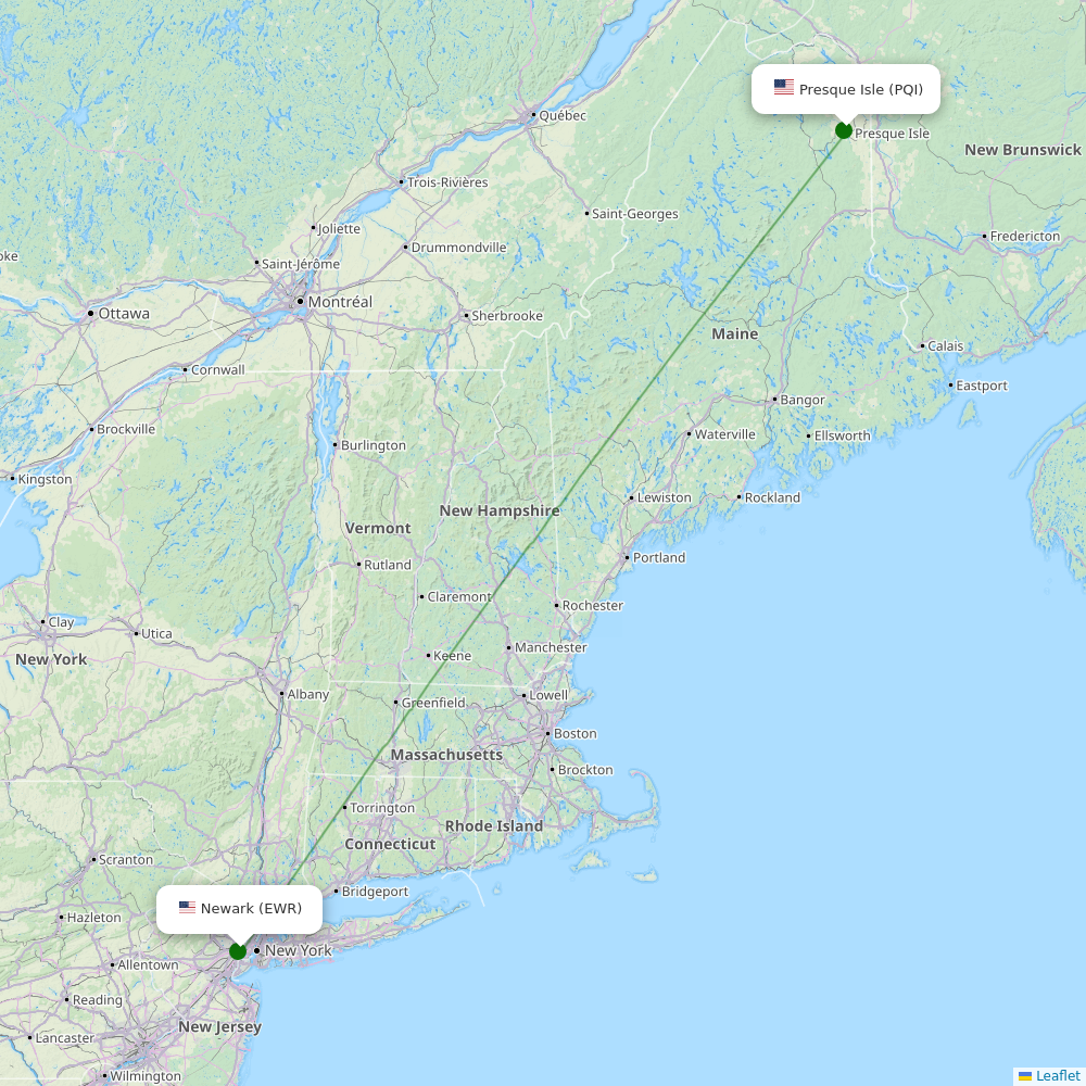 Northern Maine Rgnl At Presque Isle destination map